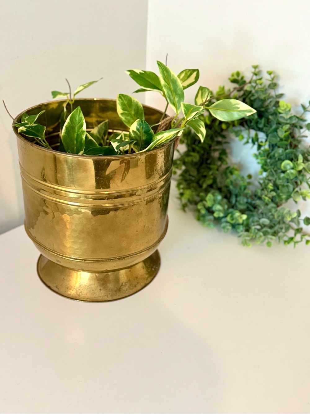 Large Vintage Antique Brass Decorative Footed Planter with Removeable Stand